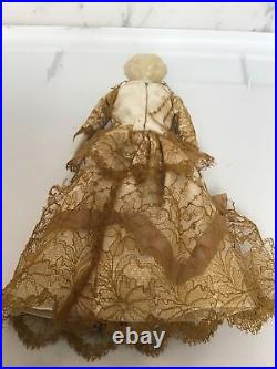 Antique German Blonde Curly Hair China Head Doll Cloth Body Lacy OverlayOutfit