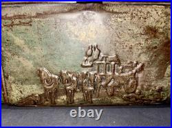 Antique German Botanical Vasculum Tin Metal repoussé Stagecoach Specimen Box