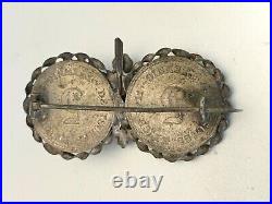 Antique German Brooch made with Two 5 Deutches Reich Pfenning coins, ThreeLeaves