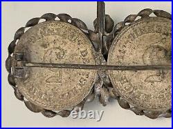 Antique German Brooch made with Two 5 Deutches Reich Pfenning coins, ThreeLeaves