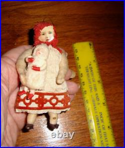 Antique German COTTON GIRL With DOLL Ornament