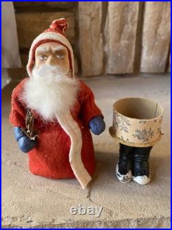 Antique German Candy Container Santa Claus Rabbit Fur 8 Movable Arms