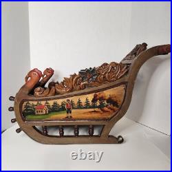 Antique German Carved Wooden Sleigh Hand Painted Scenes
