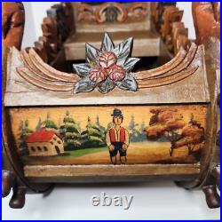 Antique German Carved Wooden Sleigh Hand Painted Scenes