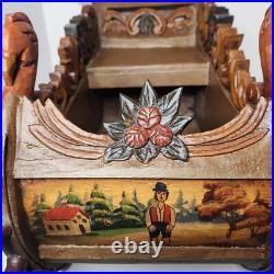 Antique German Carved Wooden Sleigh Hand Painted Scenes