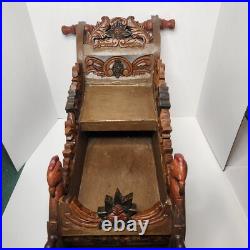 Antique German Carved Wooden Sleigh Hand Painted Scenes