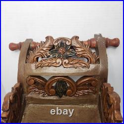 Antique German Carved Wooden Sleigh Hand Painted Scenes