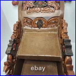 Antique German Carved Wooden Sleigh Hand Painted Scenes