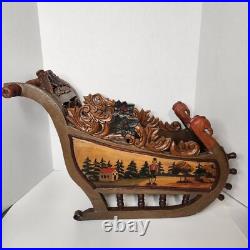 Antique German Carved Wooden Sleigh Hand Painted Scenes