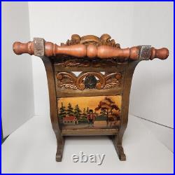 Antique German Carved Wooden Sleigh Hand Painted Scenes