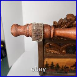 Antique German Carved Wooden Sleigh Hand Painted Scenes