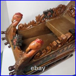 Antique German Carved Wooden Sleigh Hand Painted Scenes