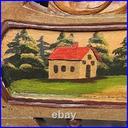 Antique German Carved Wooden Sleigh Hand Painted Scenes