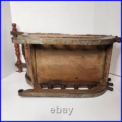 Antique German Carved Wooden Sleigh Hand Painted Scenes