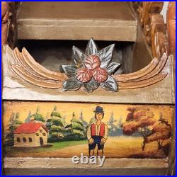 Antique German Carved Wooden Sleigh Hand Painted Scenes