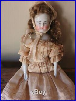Antique German China Head Biedermeier Doll Cabinet Size Antique Outfit Mid 1800