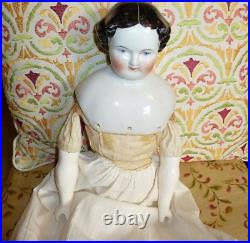 Antique German China Head Doll, 1860's, Civil War Hairdo, Vtg. Outfit 21