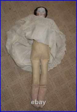 Antique German China Head Doll, 1860's, Civil War Hairdo, Vtg. Outfit 21