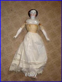 Antique German China Head Doll, 1860's, Civil War Hairdo, Vtg. Outfit 21