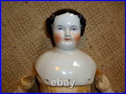 Antique German China Head Doll, 1860's, Civil War Hairdo, Vtg. Outfit 21