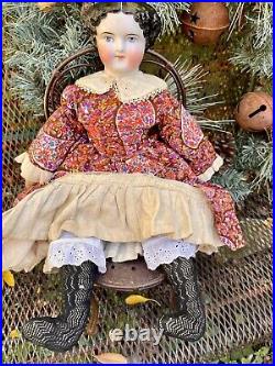 Antique German China Head Doll 1860s Orig Prim Body 20 Merry Christmas Holidays