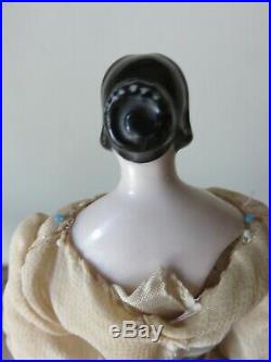 Antique German China Head Doll Bun Head 1840's with Wood Limbs Muslin Body