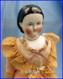Antique German China Head Doll, with Brushstroked Bangs and Molded Hair Band