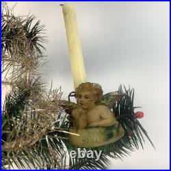 Antique German Christmas 2 Sided Candle Clip w Angel 1800s Tree Decor