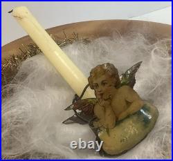 Antique German Christmas 2 Sided Candle Clip w Angel 1800s Tree Decor
