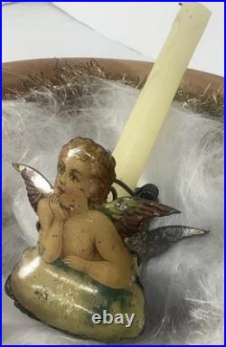Antique German Christmas 2 Sided Candle Clip w Angel 1800s Tree Decor