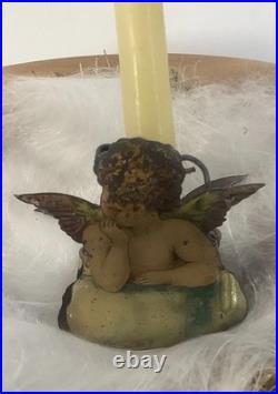 Antique German Christmas 2 Sided Candle Clip w Angel 1800s Tree Decor