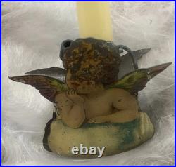 Antique German Christmas 2 Sided Candle Clip w Angel 1800s Tree Decor