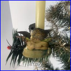 Antique German Christmas 2 Sided Candle Clip w Angel 1800s Tree Decor
