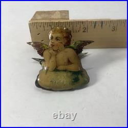 Antique German Christmas 2 Sided Candle Clip w Angel 1800s Tree Decor