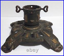 Antique German Christmas Tree Stand Vintage Holiday Cast Iron Base Gold Accents