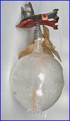 Antique German Clip On Candle Holder Glass Fruit Peach Christmas Ornament Flower