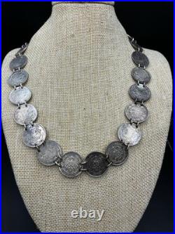 Antique German Coin Necklace 925 Silver Handmade 1/2 Mark Vintage Round Pendant