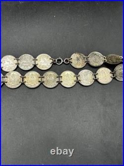 Antique German Coin Necklace 925 Silver Handmade 1/2 Mark Vintage Round Pendant