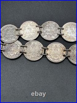 Antique German Coin Necklace 925 Silver Handmade 1/2 Mark Vintage Round Pendant