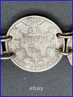 Antique German Coin Necklace 925 Silver Handmade 1/2 Mark Vintage Round Pendant