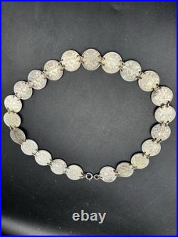 Antique German Coin Necklace 925 Silver Handmade 1/2 Mark Vintage Round Pendant