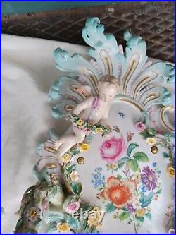 Antique German Cross Swords Mark Porcelain Cherub Flowers 3 Arm Wall Sconce Set Antique German Cross Swords Mark Porcelain Cherub Flowers 3 Arm Wall Sconce Set