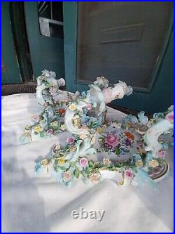 Antique German Cross Swords Mark Porcelain Cherub Flowers 3 Arm Wall Sconce Set Antique German Cross Swords Mark Porcelain Cherub Flowers 3 Arm Wall Sconce Set