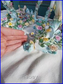 Antique German Cross Swords Mark Porcelain Cherub Flowers 3 Arm Wall Sconce Set Antique German Cross Swords Mark Porcelain Cherub Flowers 3 Arm Wall Sconce Set
