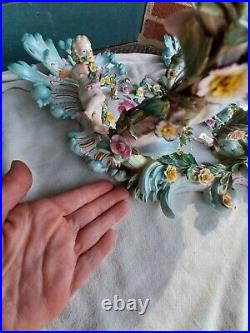 Antique German Cross Swords Mark Porcelain Cherub Flowers 3 Arm Wall Sconce Set Antique German Cross Swords Mark Porcelain Cherub Flowers 3 Arm Wall Sconce Set