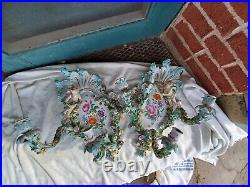 Antique German Cross Swords Mark Porcelain Cherub Flowers 3 Arm Wall Sconce Set Antique German Cross Swords Mark Porcelain Cherub Flowers 3 Arm Wall Sconce Set
