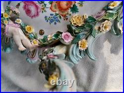 Antique German Cross Swords Mark Porcelain Cherub Flowers 3 Arm Wall Sconce Set Antique German Cross Swords Mark Porcelain Cherub Flowers 3 Arm Wall Sconce Set