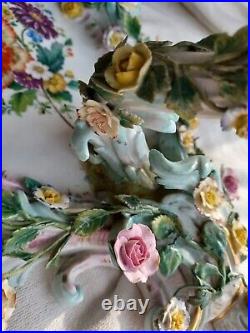 Antique German Cross Swords Mark Porcelain Cherub Flowers 3 Arm Wall Sconce Set Antique German Cross Swords Mark Porcelain Cherub Flowers 3 Arm Wall Sconce Set