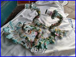 Antique German Cross Swords Mark Porcelain Cherub Flowers 3 Arm Wall Sconce Set Antique German Cross Swords Mark Porcelain Cherub Flowers 3 Arm Wall Sconce Set