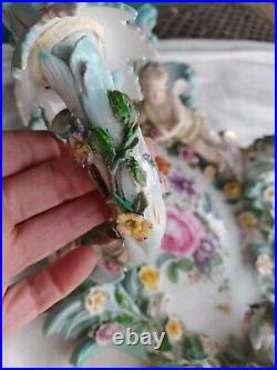 Antique German Cross Swords Mark Porcelain Cherub Flowers 3 Arm Wall Sconce Set Antique German Cross Swords Mark Porcelain Cherub Flowers 3 Arm Wall Sconce Set